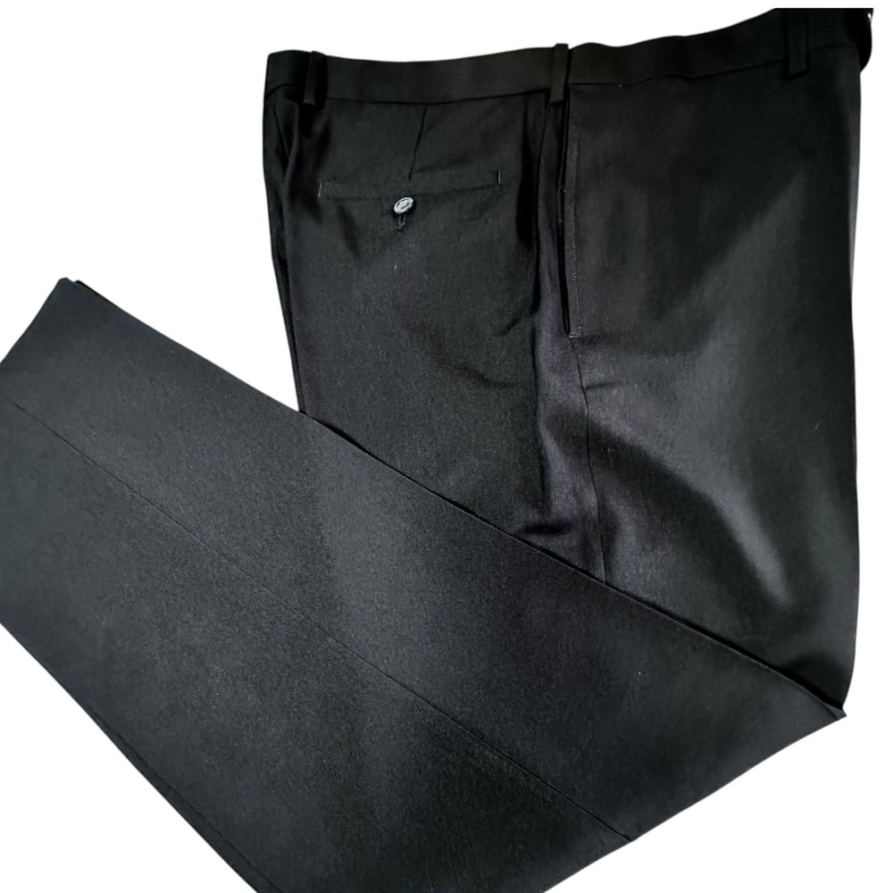 Haggar Dress Slacks Mens 34x34 Black Classic Modern Fit Eclo Stria Flat Front